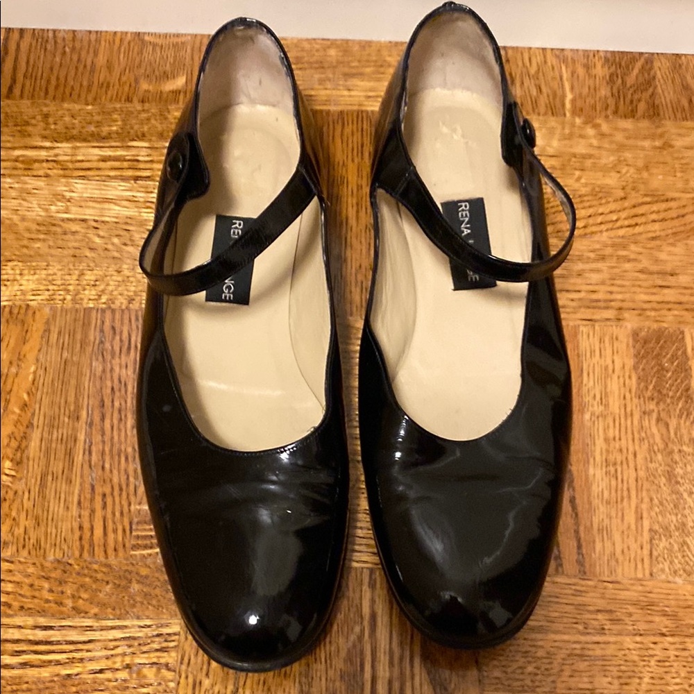 Rena Lange Black Leather Flats with Strap ..